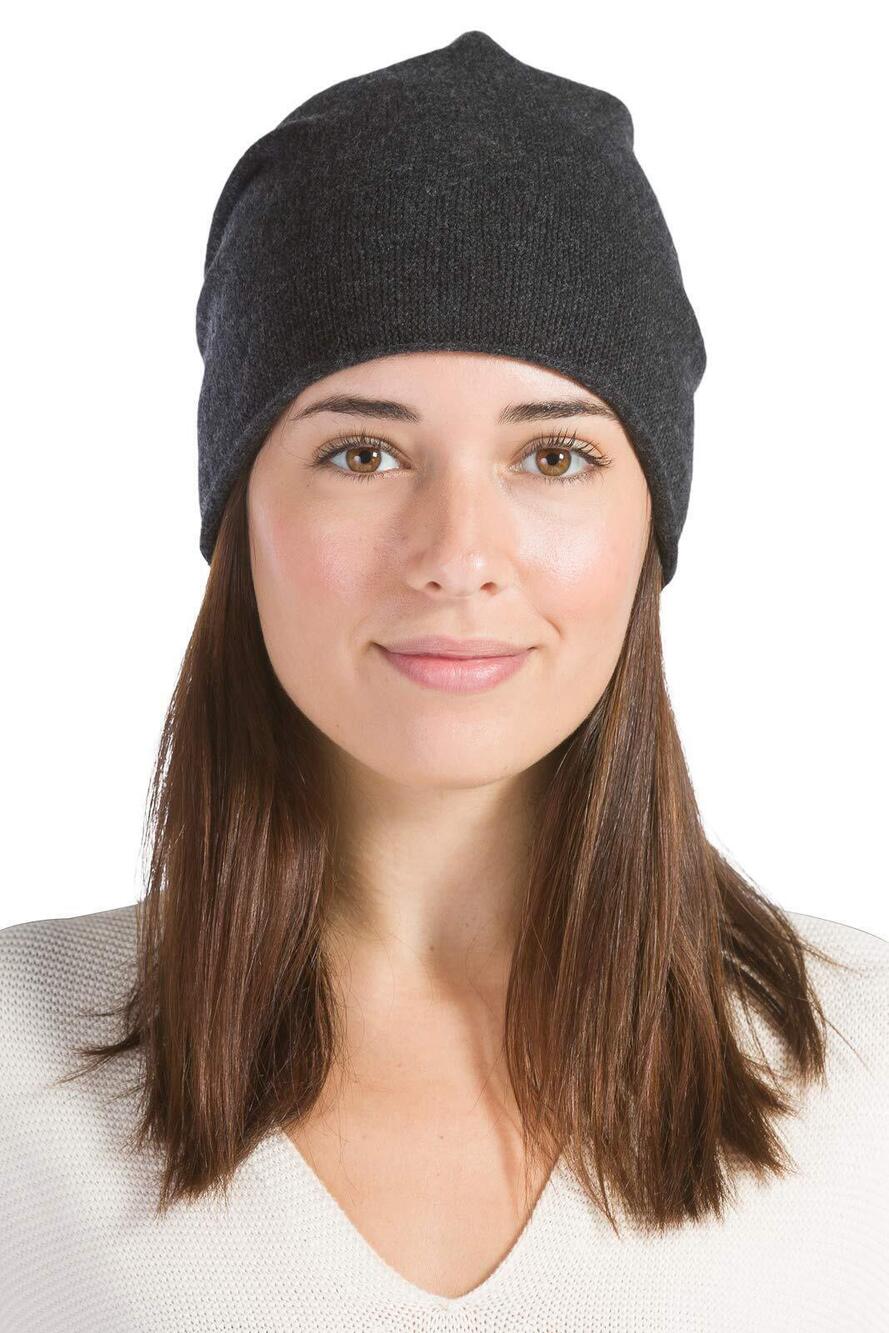 7443 100% Pure Cashmere Winter Slouchy Beanie Charcoal